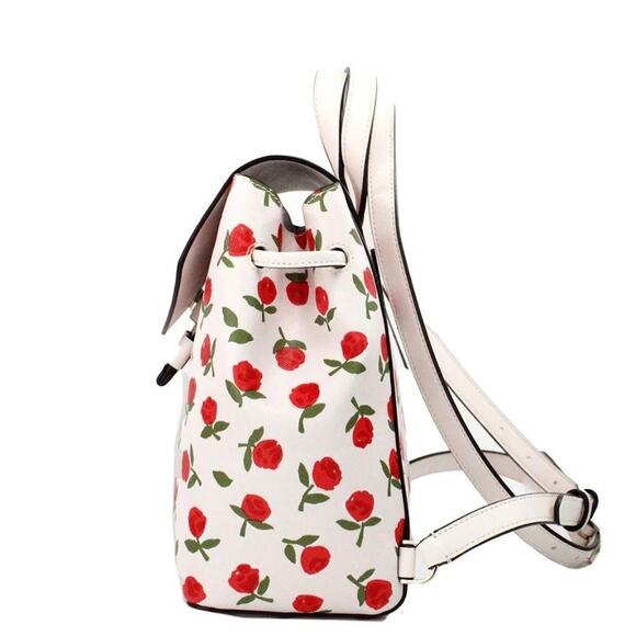Kate Spade Lizzie Medium Festive Rosette Leather Flap Backpack Rose Print